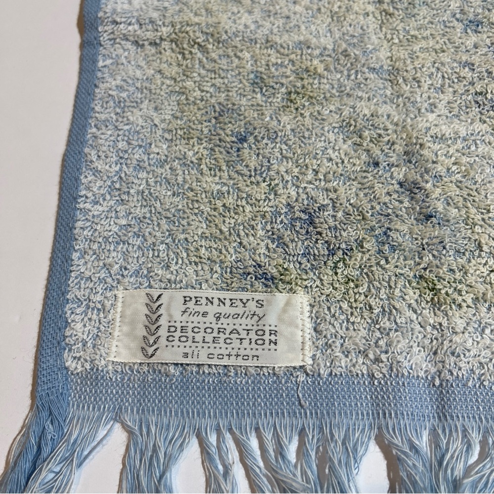 Vintage Penneys Fashion Manor Hand Towel and Washcloth Floral Blue MCM - Picture 5 of 11